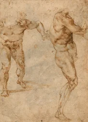 Két akt tanulmány egy előreviharzó és egy másik jobbra forduló emberről (verso), c. 1504